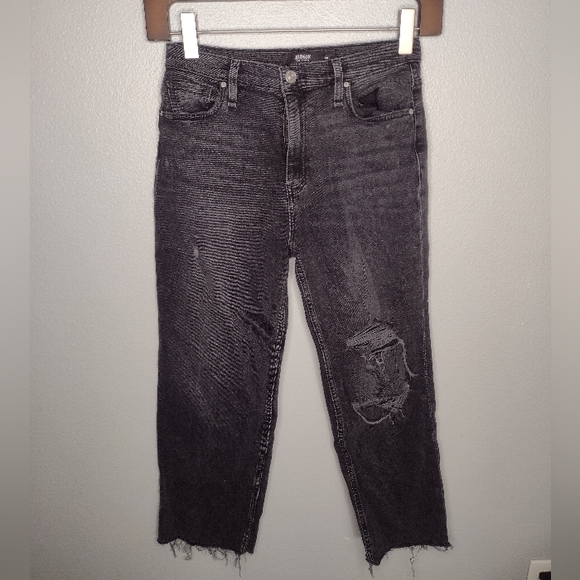 Hudson Womens Remi Straight Cropped Raw Hem Jeans 28  Black Distressed A31 - Picture 1 of 6